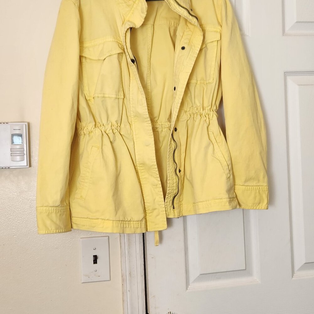 Style & Co Yellow Twill Jacket Large Waterproof Zip Up Drawstring Waist Raincoat